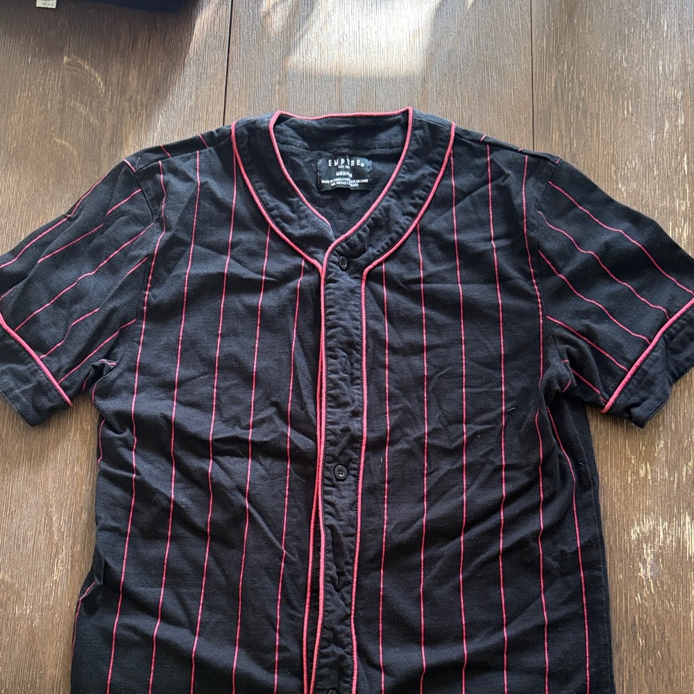 Empyre Black Shirt with Pink Stripes baseball style button down